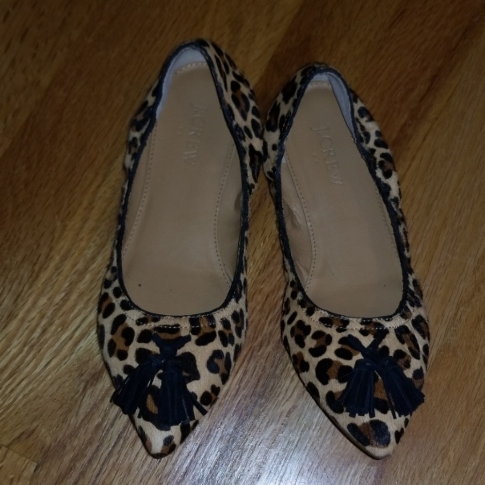 Leopard J Crew tassel flats